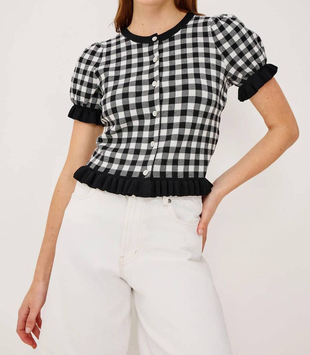 NEW RAILS lora button front top in black/white gingham
